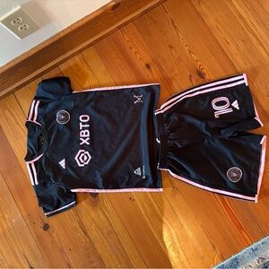 Adidas Messi Black and Pink Soccer Jersey and Shorts Set